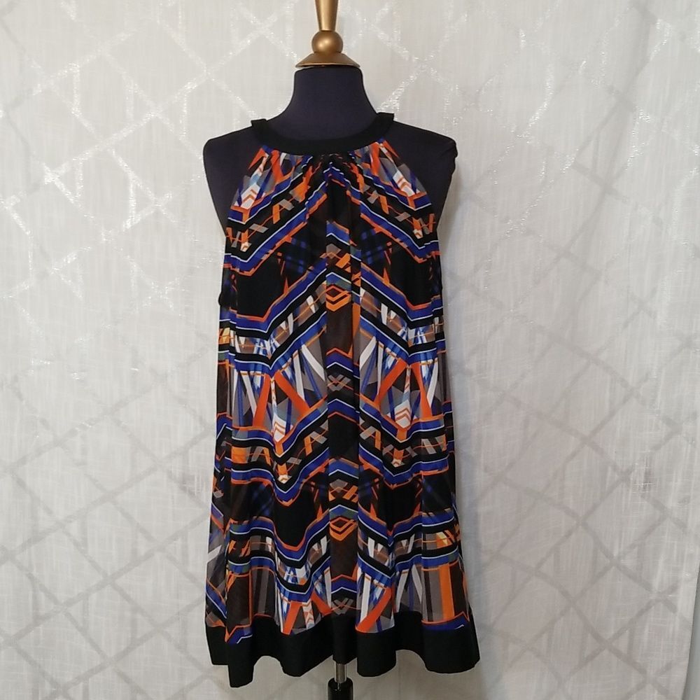 ECI Y2K Dress Women Large Tie Neck Sleeveless Multicolor Boho